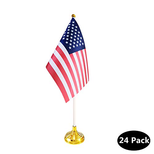 USA Mini Desk Flags Set of 24 with Stand Base - Small American Table Flags