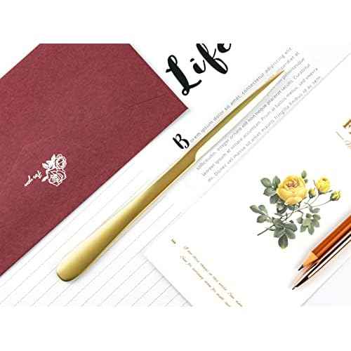 9" Golden Metal Letter Opener with Minimalist Design, Safe Double Edge Blades, Anti-Fingerprint Long Handle, Mail Opener Paper Knife Tool Envelope Opener