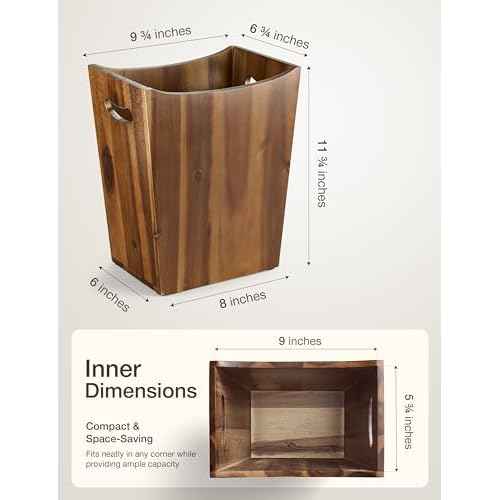 2 Gallons Rectangular Wastebaskets - Acacia Wood Waste Basket with Handles - Small Trash Can for Bathroom - Brown Garbage Bin for Spa Bathroom Decorative, Kitchen Counter, Living Room (Walnut)