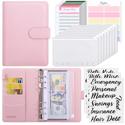Pink Budget Binder with Zipper Envelopes & Expense Sheets – SKYDUE Money Organizer