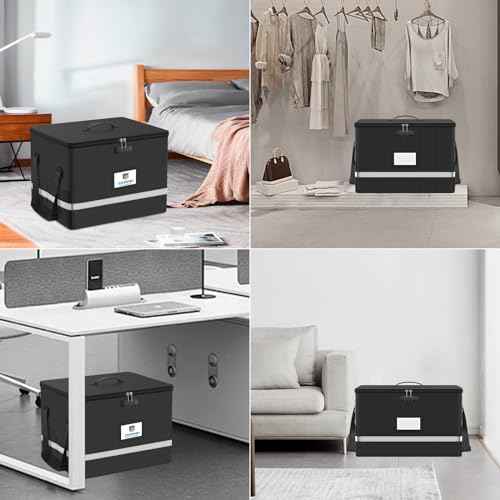 Fireproof File Box with Lock, 5200¡ÆF Document Box Storage Organizer, Suitable for Hanging File Folders in Letter Size, Collapsible Box, Reflective Strip for Fast Find (16.6*12.6*10.2, Black)