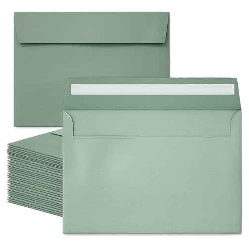 50 Packs 5x7 Envelopes, Sage Green 5x7 Envelopes for Invitations, Wedding, Postcards, Greeting Cards, Mailing
