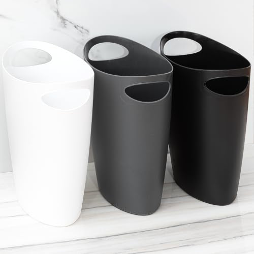 Superio Slim Bathroom Trash Can 2 Gallon Plastic Small Compact Waste Basket for Bedroom, Dorm, Under Office Desk, Narrow Portable RV Dustbin, 6 Black
