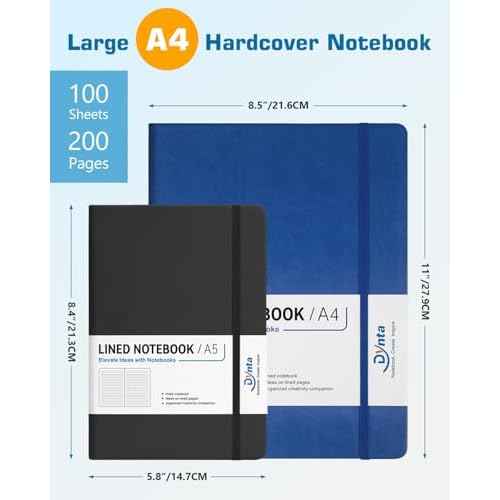 Dynta A4 Lined Journal Notebooks 3 Pack 8.5" x 11" Leather Hardcover Journals 200 Pages/100 Sheets Large Notebooks for Work, Journaling, Note Taking (Black, Green, Blue)