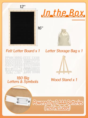Large 12x16 Felt Letter Board with Lights, 1.5-Inch Letters & Stand