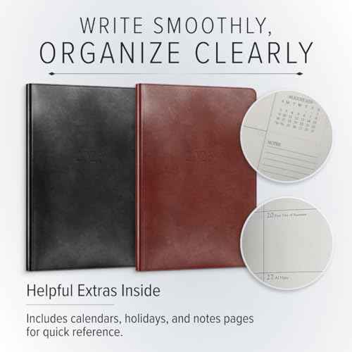 Gallery Leather Desk Weekly Monthly Planner 2025-2026, Elegantly Bound Calendar Planner and Notebook with Stylish Gold-Gilded Page Edges, 12 Months - Acadia Hydrangea - 8 x 5.5 "