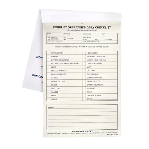 J. J. Keller Forklift Daily Checklist Carbon 25-Pack — 31 Forms per Book