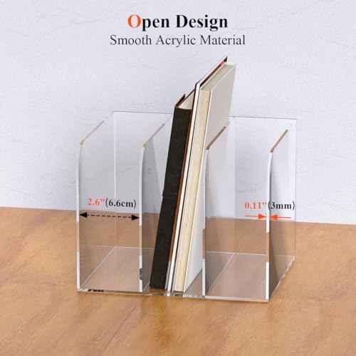 Acrylic Magazine Holder with 3 Vertical Compartments, Clear Desk Mail Organizer Magazine File Rack, Book Holder Paper Folder Binder Holders Office Organization for Desk Accessories