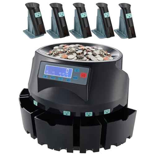 VEVOR USD Coin Counter & Coin Sorters with LCD Display, Coin Sorter Machine for USD Coin 1¡Ë 5¡Ë 10¡Ë 25¡Ë $1, Sorts up to 300 Coins/min, Change Counter Holds 2000 Coins Included 5 Coin Bins & 5 Tubes