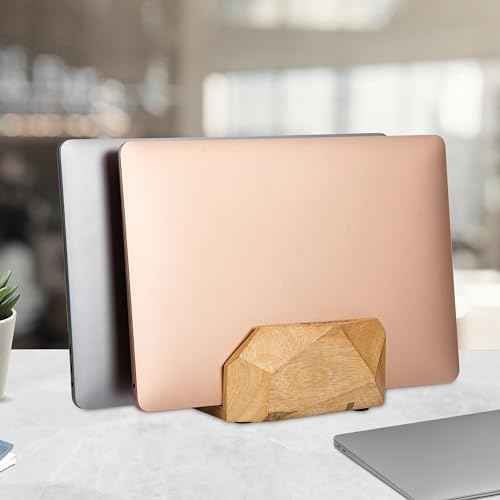 Vertical Laptop Stand for Desk, Laptop Holder to Dock MacBook, MacBook Pro and Other Laptops, Versatile Vertical Laptop Docking Solutions (Indian Mango Wood)