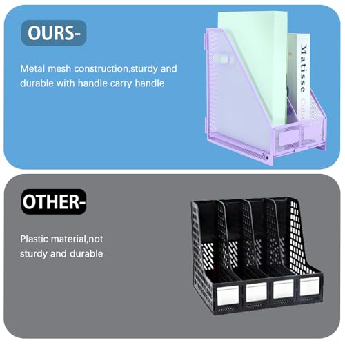 TSDRBWO 2 Vertical Compartments Purple Metal Desk Organizer for Home & Office