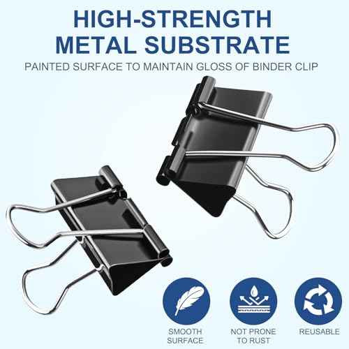Medium Binder Clips 1.25 Inch (48 Pack) with Container,Binder Clips Medium Size, Big Paper Clips Clamps, Clips for Paperwork, for Office and Home Supplies School, Black