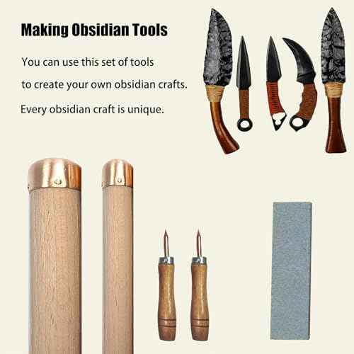 Obsidian Crafting Flint Knapping Tools,Dragon Crystal Stone Age Tool,Crafting Obsidian Stone Crystal,2 Small Pressure Flaker,2 Copper Boppers,1 Tool Bag,Leather Pad Tools(Small four piece kit)