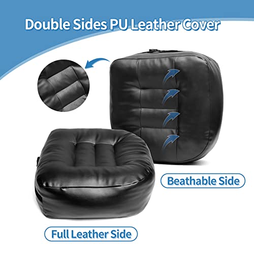 YOUFI Leather Seat Cushion Extra-Thick Booster for Office Chair to Rise Height - Full Filling for Support - with Breathable Cover, Handle and Buckle - Relieves Back Pain ? 18"x16"x6" (Black)