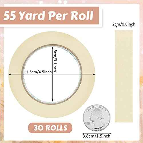 Masking Tape Bulk General Purpose Masking Painting Tape 55 Yards for Painting Home Office School Stationery Arts Crafts Basic Use, Easy Removal(30 Rolls,0.8 Inch)