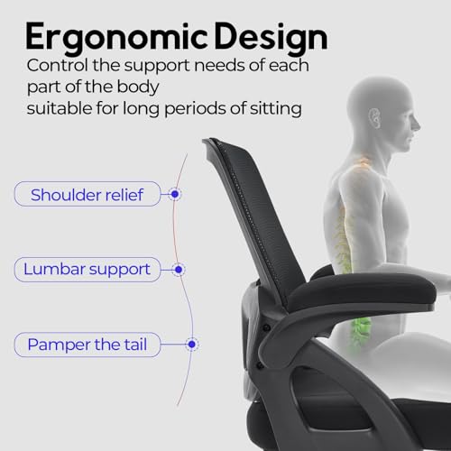 Heavy-Duty 500lb Big & Tall Mesh Office Chair with Flip-Up Armrests - Black