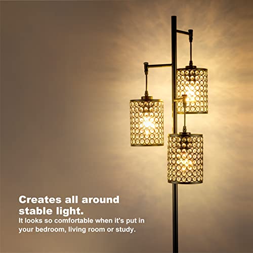 EE Eleven Master Modern 3-Light Tree Floor Lamp for Living Room Crystal Standing Lamp with On/Off Switch Elegant Black Pole Light for Bedrooms Office Hotel