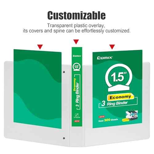 COMIX 3 Ring Binder 1 1/2 inch with Clear View Cover,1.5" Round Ring Binder,Holds 300 Sheets of US Letter Size Paper, 6 Pack (White)