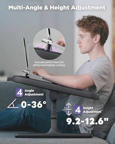 SAIJI Black Laptop Lap Desk with Soft Armrest, Adjustable Bed & Couch Table