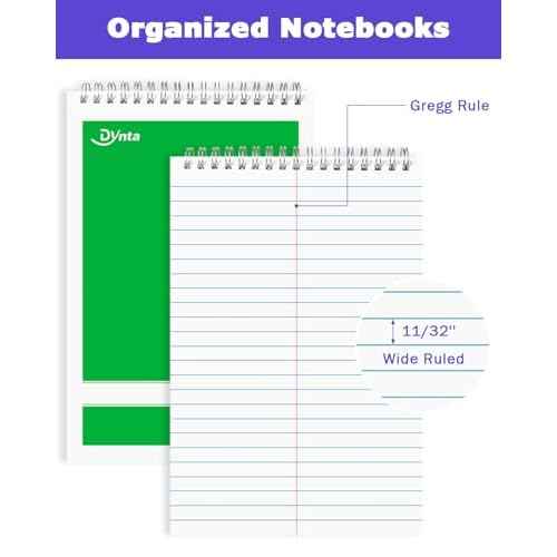 Dynta Steno Pads Spiral 6x9 12 Pack Gregg Rule Notebooks 6 Assorted Covers 60 Sheets White Paper, Writing Note Pads for Note-taking in School Office Home College University Work Travel