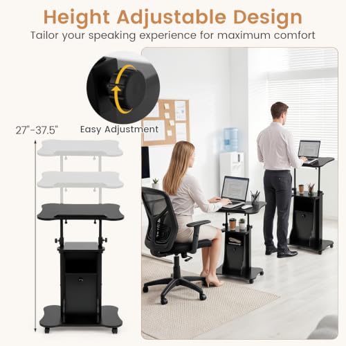 GIANTEX Mobile Podium Stand Sit-to-Stand Laptop Cart (Black, 1 Pack)