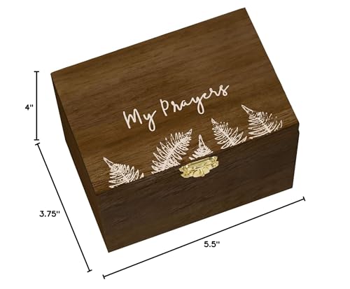 Eccolo Wooden Keepsake Box with Prayer Cards, Gift Set Includes Decorative Prayer Box and 50 Designed Note Cards, Wooden Chest Ideal for Home and Office, “My Prayers” (Brown, 4x5.5x3.75 Inches)