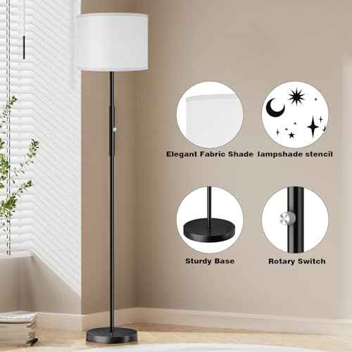 PARTPHONER Floor Lamp for Living Room Bedroom with Lampshade Stencil, 65¡¯¡¯ Modern Tall Lamp Simple Design Standing Lamps for Kids Room Home Office Reading, Bulb Included
