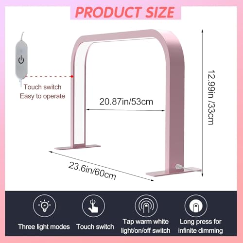 Half Moon Nail Desk Lamp, 45W LED Nail Tech Desk Light with Phone Holder, Half Moon Nail Light 3000-6000K Adjustable Brightness, Nail Table Arch Lamp, for Manicure Lash Eyelas (Gold), YY111