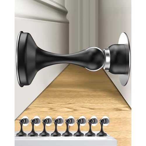 Crosize Magnetic Door Stoppers 8 Pack, Stainless Steel Door Stops for Wall and Floor Mounting, Door Holder Keep Door Open, No Drilling Door Stop with 3D Adhesive Tapes, Black