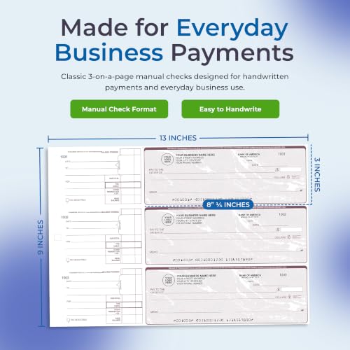 ABC 3-On-Page Manual Checks with Stub Vouchers, 100 Checks, Customizable