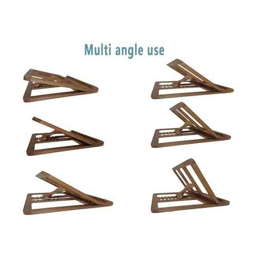 Wooden Laptop Stand for Desk & Wood - Style Laptop Stand, Foldable and Adjustable Ergonomic Notebook, Book, Phone & Tablet Stand, 6 - Gear Angle Adjustment, Cooling for 10-15.6 Inch