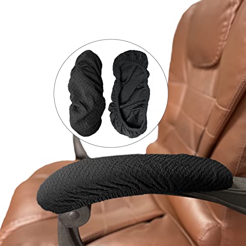 NeColorLife Black Armrest Covers 2-Pack for Office Chairs (Checked Jacquard, Standard Size)