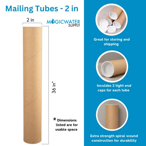 6 Pack 36 Inch Kraft Mailing Tubes with End Caps for Shipping & Art