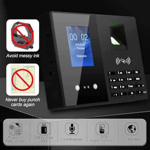 Time Clock-Time Clocks for Employees Small Business-Badges& Fingerprint Attendance Machine, 0 Monthly Fee Office in/Out Punch Clock, with 5 Badges-T200