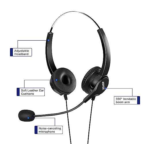 AGPtEK Upgraded Call Center Phone, Corded Telephone with Binaural Headset & Dialpad for House Call Center Office - Noise Cancellation