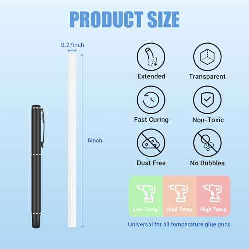 Hot Glue Sticks, Mini Size, 6" Long x .27" Diameter, 50 Count, Clear, for Kids Adults DIY Art Craft Gluing Repairing Sealing Festival Home Decoration