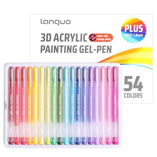 Acrylic Gel Pens for Coloring, 54 Colors Set 3D Acrylic Paint Pens with 1mm Bullet Tip for Adult Coloring, Gel Pens for Black Paper, Rock, Glass, Fabric, DIY and Art Crafts Supplies