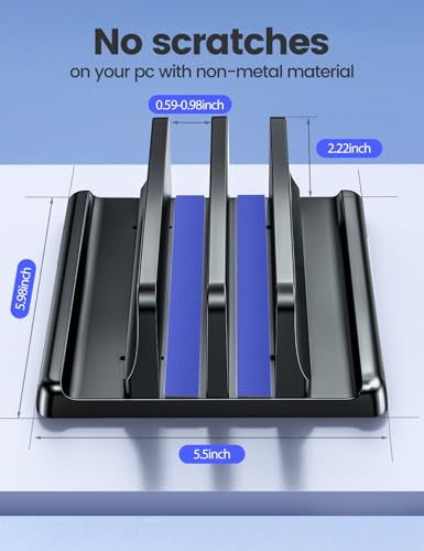 Vaydeer Black Vertical Laptop Stand for Desk - Dual Slot Adjustable Organizer