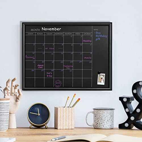 TORASO Calendar Chalkboard, Small Magnetic Surface Black Wood Frame Chalk Board for Planning/School Timetable/Memo,11.8 x 15.7 inches, Hanging Board for Office, School and Home(YLHB-BK-3040)