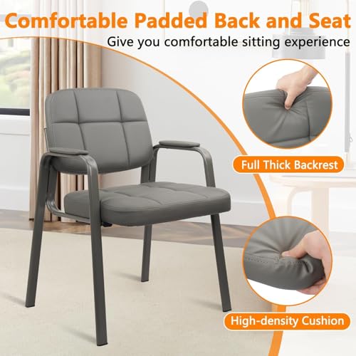 CLATINA Grey Leather Guest Office Chair No Wheels Reception Seating