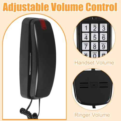 4 Pcs Wall Landline Phone with Corded Loud Volume Large Button Home Phone Classic Wall Mounted Phone Retro Visual Mini Telephone for Bathroom Kitchen Office Hotel, Black