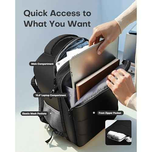 HOTOR Travel Backpack - Flight Approved Travel Bag for Men and Women, Carry on Luggage for 15.6" Laptop and Travel Essentials for Work, Business, Weekender, College 11.8"x7.9"x17.3" (Black)