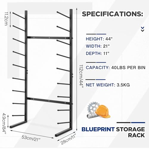 Gisafai Wall Mount Blueprint Storage Rack Hanging Vinyl File Roll Poster Display Rack Vertical Art Print Blueprint Holder for Plan Organization (44 x 21 x 11 Inches)