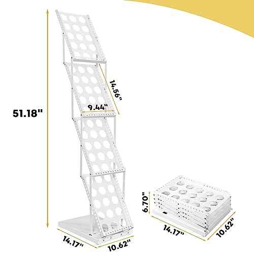 Foldable Magazine Rack with 4 Pockets, Portable Brochure Display Stand for Office, Trade Shows, and Exhibitions, Includes Carrying Bag, White