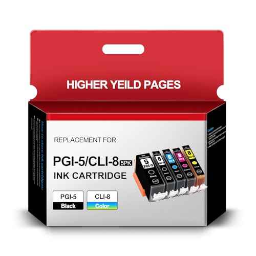 PGI-5 CLI-8 Ink Cartridges Replacement for Canon PGI5 CLI8 for Canon PIXMA iP4200 iP4500 iP5200 MP-500 MP-530 MP-830 MP-950 MX-850 (5- Pack PBK,BK C M Y,)