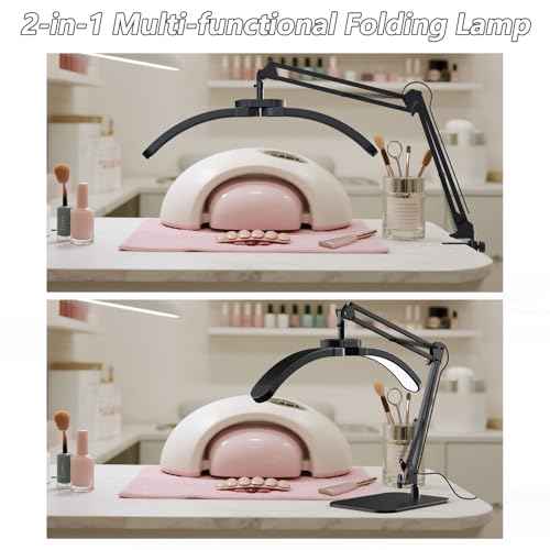 Half Moon Light for Nail Desk, 2-in-1 Foldable Half Moon Desk Lamp, Arch Nail Tech Light with 3 Color Modes & 10 Brightness for Eyelash Beauty, Tattoo, 3000K-6500K - Black