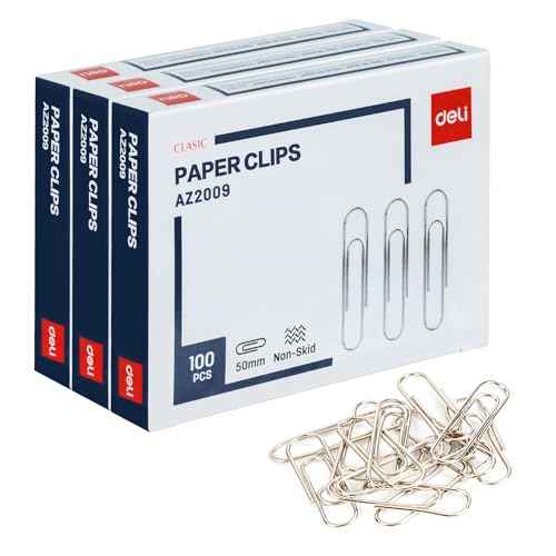Deli Jumbo Paper Clips Nonskid, 300 Large Paper Clips, 3 Boxes of 100 Each, Silver