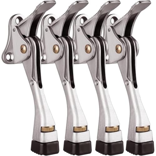Door Stopper 4 Packs - 4 Inch Kickdown Door Stoppers for Bottom of Door, Adjustable Height One Touch Metal Heavy Duty Door Stop with Rubber Tip, Door Holder, Door Stops, Easy to Install