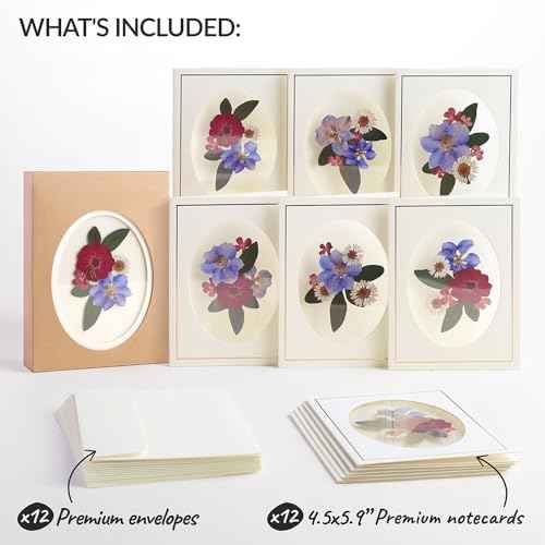 Lovepop Set of 12 Petal Pressed Blank Notecards for Her and Him - 3D Greeting Cards for Boys, Girls, Men, Women - Vibrant Wildflower - 4.5" x 5.9" Card - Envelope Included