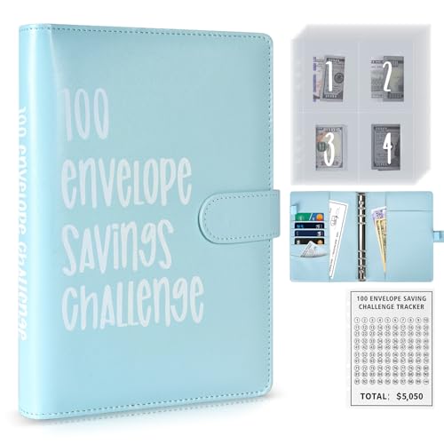 Koboome Blue 100 Envelopes Money Saving Challenge Binder - Fun Budget Planner